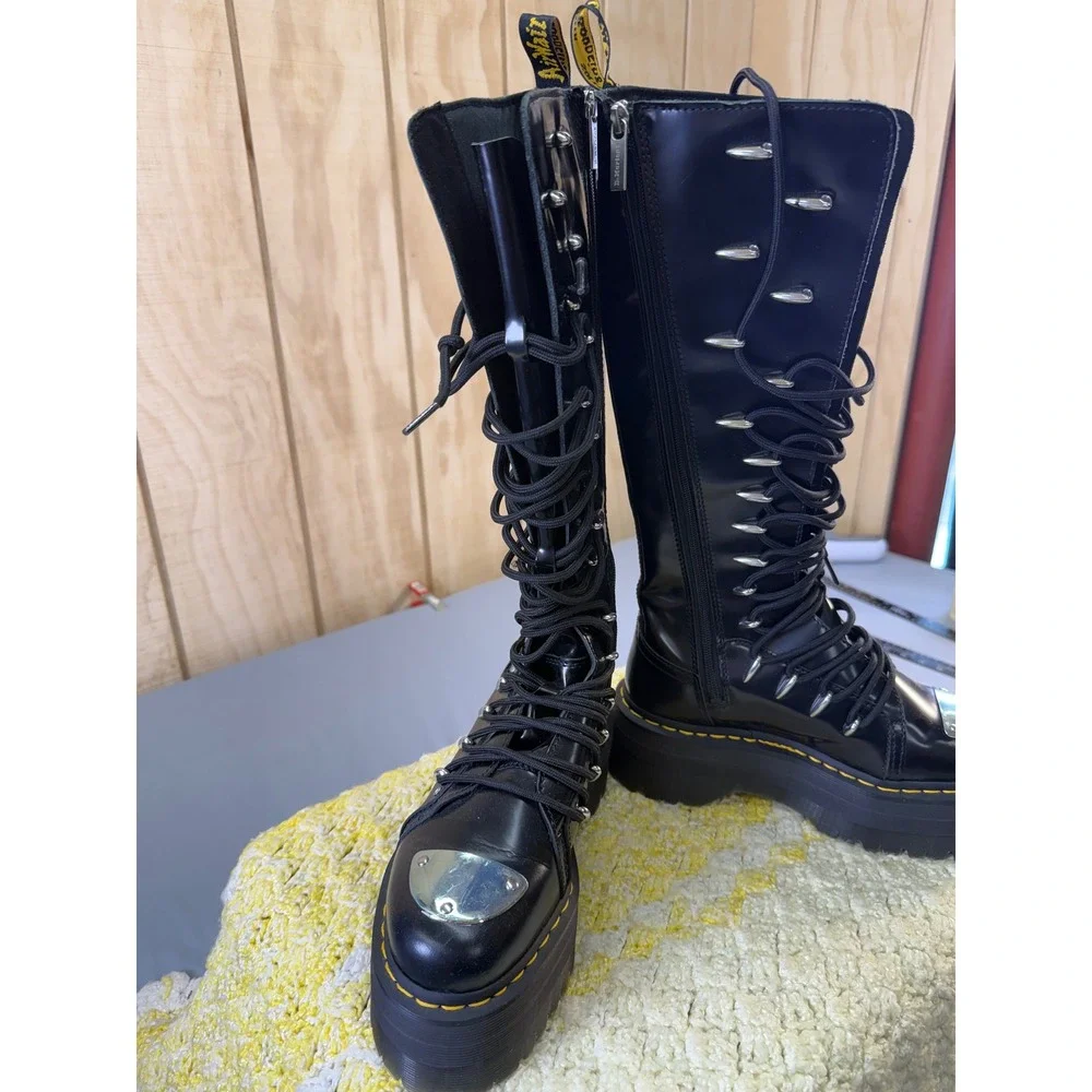 Dr. Martens 1B60 LTT Max Black Leather Knee High Platform Boots Metal Toe USL 8 - Picture 2 of 16